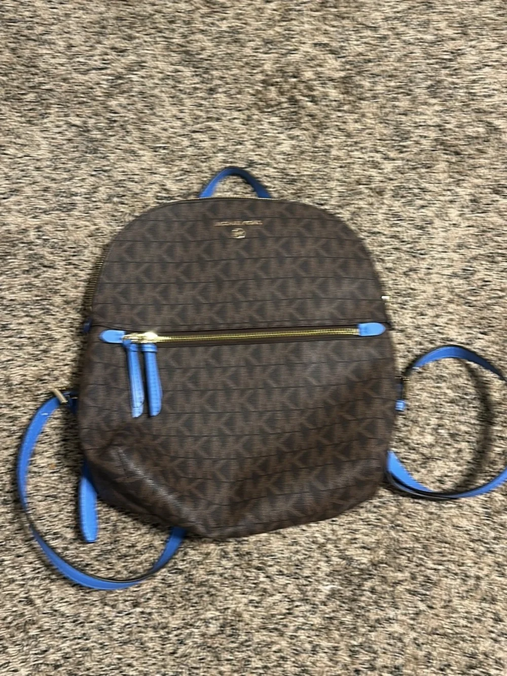 Michael Kors Brown MK Logo Backpack with Blue Trim